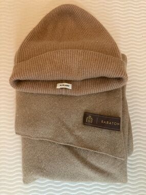 Babaton Cashmere Taupe Beanie with Matching Scarf